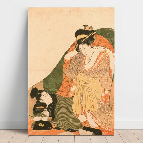 Reproduktion des Gemäldes Liebende unter einer Futon; Eröffnungsbild eines erotischen Ensembles - Kitagawa Utamaro