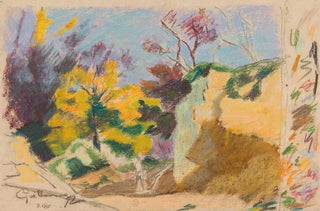 Armand Guillaumin - Paysage avec arbres et rochers et essais de couleurs.webp