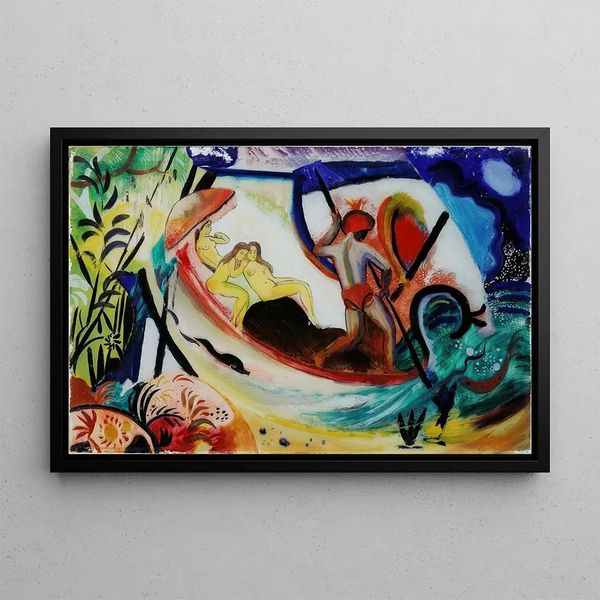 Drei Mädchen in einem Boot - August Macke — gerahmtes Bild an der Wand