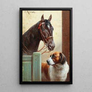 Carl Reichert - Friends a bay and a St Bernard in a stable.webp