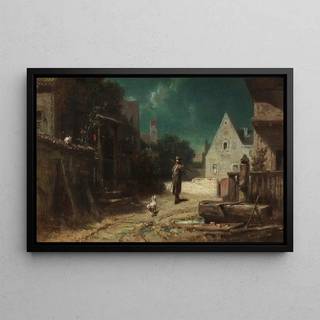 Carl Spitzweg - Nachtwchter bei Mondschein Hund und Katze.webp