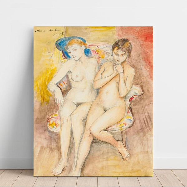 Reproduktion des Gemäldes Zwei Mädchen auf einem Stuhl - Nils Dardel