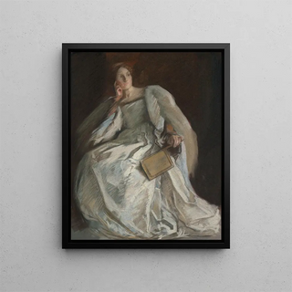 Edwin Austin Abbey - Lady in White Seated Right Hand to Chin Holding Fan.webp