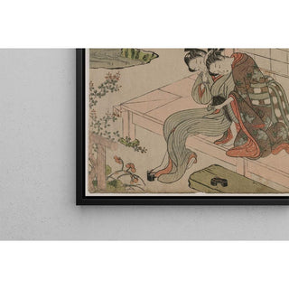 Femme observant un jeune couple s'embrasser sur une véranda - Suzuki Harunobu | Reproduction Tableau Décoration murale affiche copie