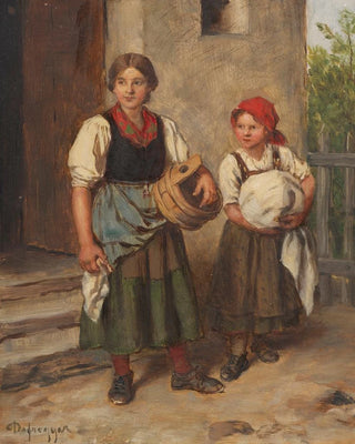 Franz von Defregger - Buerin mit Dirndl vor dem Waschhaus.webp