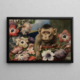 Gabriel von Max - Geburtstagsblumen Affe mit Anemonen.webp