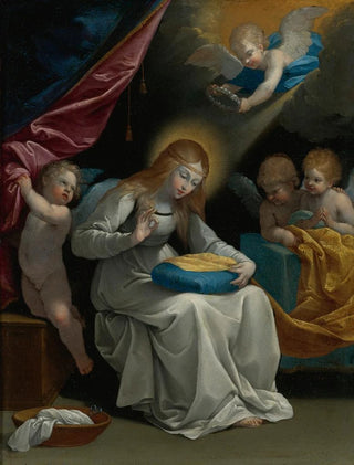 Guido Reni - The Virgin Sewing Accompanied By Four Angels Known As La Couseuse.webp