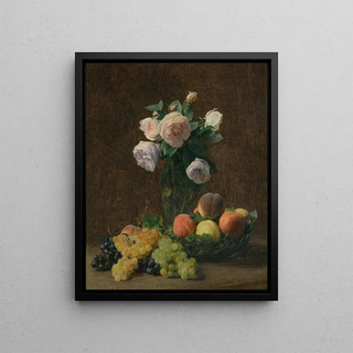 Henri FantinLatour - Nature Morte Vase De Roses Pches Et Raisins.webp
