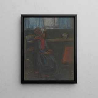 Hermann Lismann - Mdchen im Profil nach rechts aus dem Fenster blickend.webp