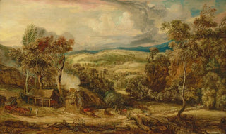James Ward - Fitzhead in Somerset with an oxcart near a lime kiln and Glastonbury Tor in the distance.webp
