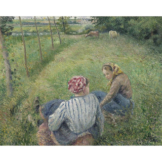 Jeunes paysannes se reposant dans les champs près de Pontoise - Camille Pissarro | Reproduction Tableau Décoration murale affiche copie