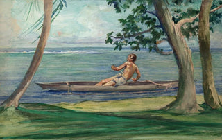 John La Farge - Boy in Canoe Passing in Front of Our House Vaiala Samoa.webp
