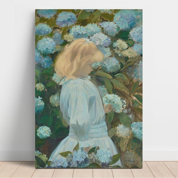 Reproduktion des Gemäldes La Petite Fille aux Hortensias - Jacques-Émile Blanche