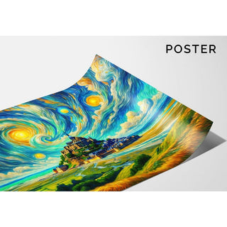 Le Mont Saint-Michel avec le style de Van Gogh | Intelligence artificielle | Reproduction Tableau Décoration murale affiche copie