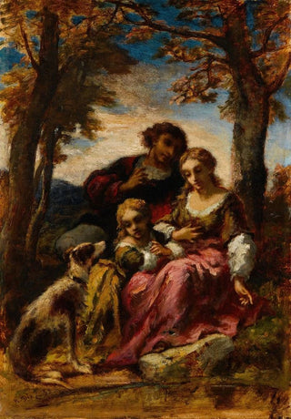 NarcisseVirgile Diaz de La Pea - Figures and a Dog in a Landscape.webp