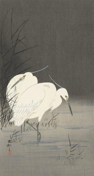 Ohara Koson - Two egrets in the reeds.webp