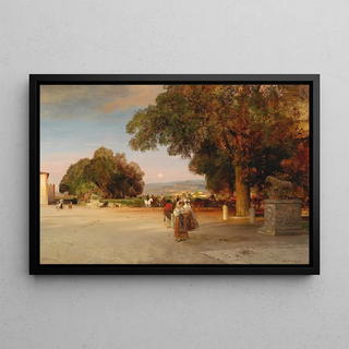 Oswald Achenbach - Scene at dusk on the terrace of Villa Grazioli in Grottaferrata.webp