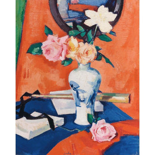 Roses dans un vase sur un fond orange - Samuel John Peploe | Reproduction Tableau Décoration murale affiche copie