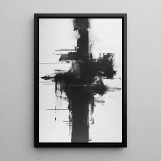 Tableau Abstrait Noir et Blanc – Impulsion Abstraite | Affiche Minimaliste Énergique | Poster Moderne Expressionniste Monochrome