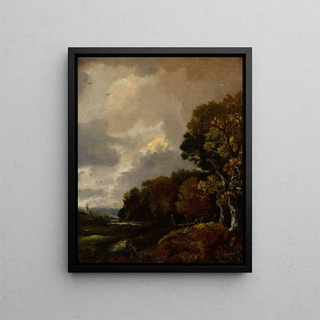 Thomas Gainsborough - Landscape with trees and a field a church tower in the distance.webp