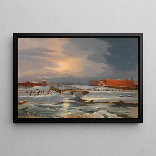 Tina Blau - Die Franz JosephsKaserne mit Hauptzollamt und Radetzkybrcke im Winter.webp