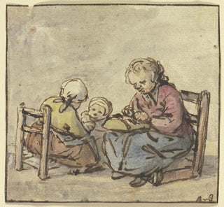 Trois Filles, la plus âgée en train de faire de la dentelle - Adriaen van Ostade