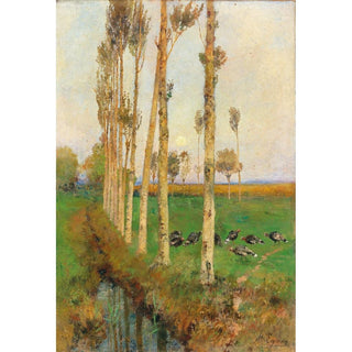 Une avenue bordée de peupliers avec des dindes - Marie Egner | Reproduction Tableau Décoration murale affiche copie