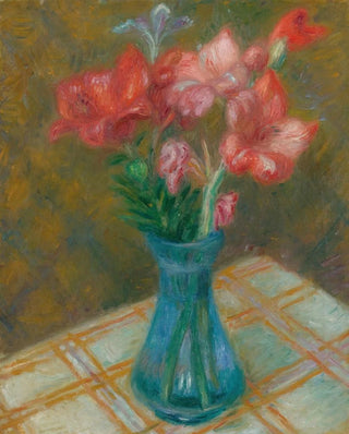 William James Glackens - Gladiolas In Green Glass Vase.webp