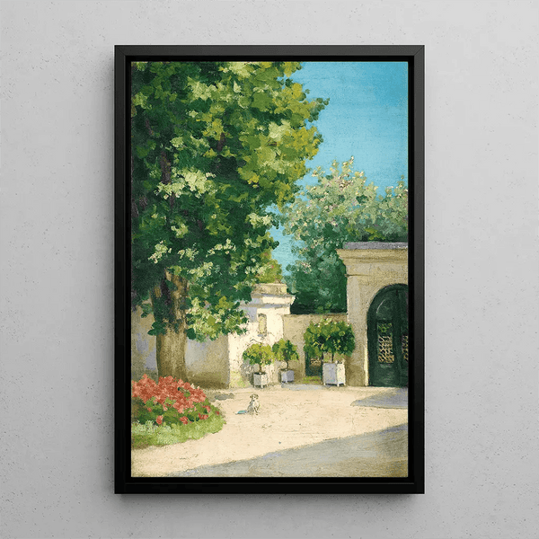Reproduktion des Gemäldes Yerres-Gemälde. De L’Exèdre, Der Durchgang zur Familienresidenz - Gustave Caillebotte