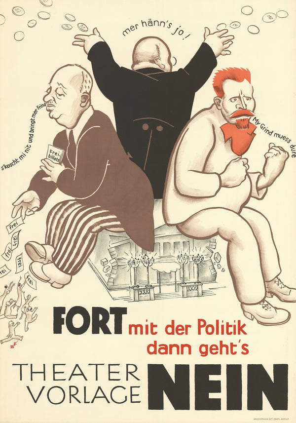 Vintage-Poster Theater 'Theatervorlage Nein' im Stil politischer Karikatur