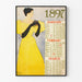 Vintage-Kalenderposter 1897 – Januar bis März, Retro-Illustration einer Frau in gelbem Kleid