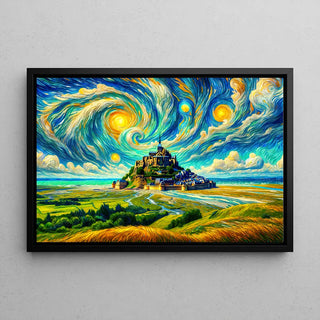 Der Mont Saint-Michel im Stil von Van Gogh | Künstliche Intelligenz | Kunstdruck Gemälde Wanddekoration Poster Kopie