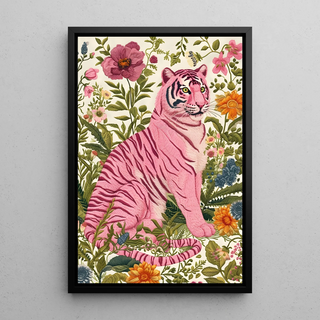 Tigerbild - Rosa Blumen Tiger