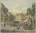 Links der Chor einer Kirche, rechts ein Brunnenpavillon mit Jägerinnen - Johannes Huibert Prins — Ansicht des Kunstwerks