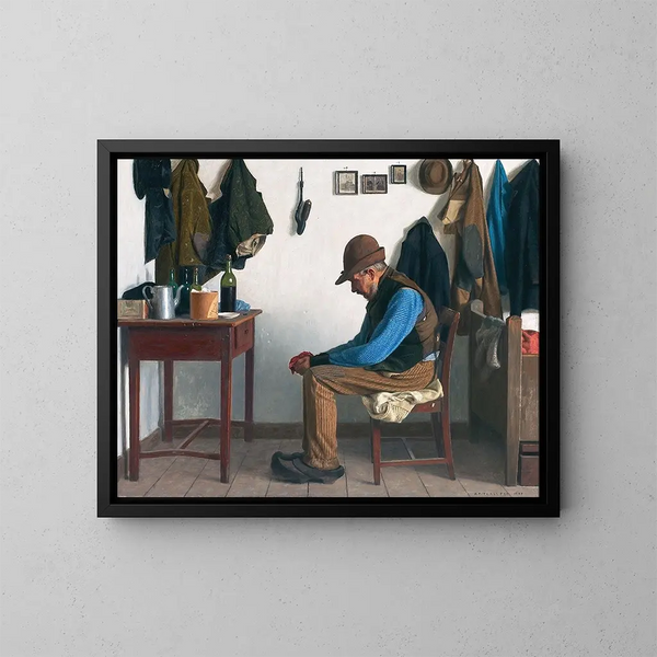 Almueinteriør mit sitzenden alten Männern - A.C. Terslse — gerahmtes Bild an der Wand