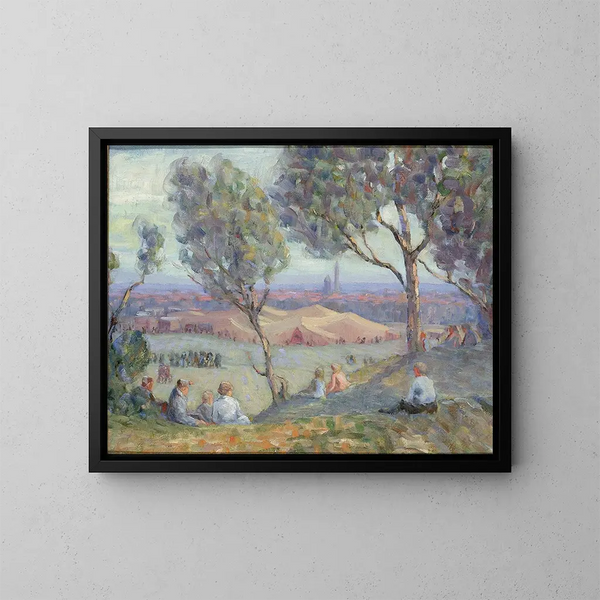 Ansicht von Arlington Heights mit Chautauqua-Zelten und dem Washington-Denkmal im Hintergrund - A H O Rolle — gerahmtes Bild an der Wand