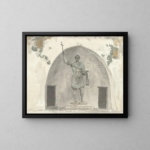 Statue aus Bronze des Kaisers auf dem Marktplatz von Barletta - Abraham Louis Rodolphe Ducros — gerahmtes Bild an der Wand