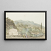 Blick auf die Stadt und das Theater von Taormina vom Balkon der Herberge in Giardini - Abraham Louis Rodolphe Ducros — gerahmtes Bild an der Wand
