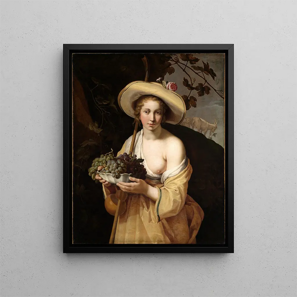 Bergère mit einer Schüssel Trauben - Abraham Bloemaert — gerahmtes Bild an der Wand