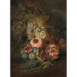 Abraham Brueghel - Bunches of Grapes Pomegranates and Figs in a Landscape.webp