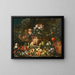 Naturstillleben mit Blumen, Früchten, Putten und Tieren - Abraham Brueghel — gerahmtes Bild an der Wand