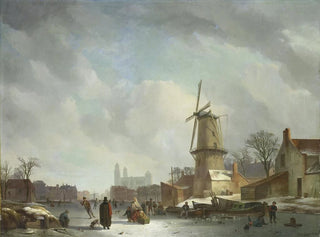 Abraham Johannes Couwenberg - Frolicking on a Frozen Canal in a Town.webp