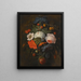 Eine Girlande aus Blumen und Früchten, bestehend aus einer Rosenrose, einer Mohnblume, einer Schneekugel, Johannisbeeren und Waldbeeren, begleitet von einer Vielzahl von Insekten - Abraham Mignon — gerahmtes Bild an der Wand