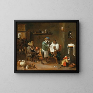 Abraham Teniers - A cat in a barber shop run by monkeys.webp