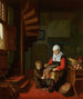 Alte Frau schälend einen Hahn - Abraham de Pape — Ansicht des Kunstwerks