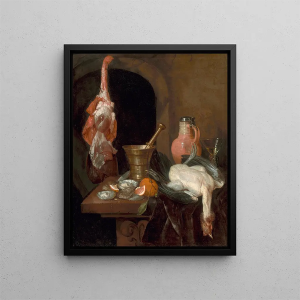 Vorbereitungen für eine Mahlzeit - Abraham van Beyeren — gerahmtes Bild an der Wand