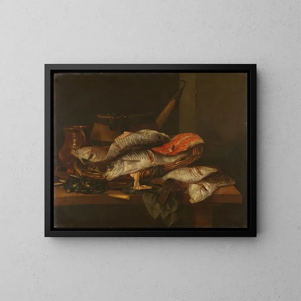 Stillleben mit Fisch - Abraham van Beyeren — gerahmtes Bild an der Wand
