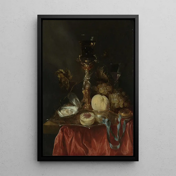 Reproduktion des Gemäldes Stillleben mit silbernem Flaschenöffner in Gold - Abraham van Beyeren
