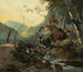 Italienischer Landschafts-Gemälde mit einem Esel und einem aufspringenden Pferd, das eine Brücke in Ruinen überquert - Adam Pynacker — Ansicht des Kunstwerks