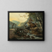 Italienischer Landschafts-Gemälde mit einem Esel und einem aufspringenden Pferd, das eine Brücke in Ruinen überquert - Adam Pynacker — gerahmtes Bild an der Wand